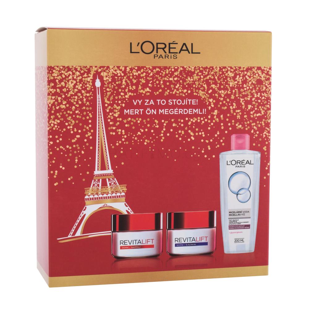 L'Oréal Paris Revitalift Подаръчен комплект дневен крем за лице Revitalift 50 ml + нощен крем за лице Revitalift 50 ml + мицеларна вода 200 ml увредена кутия