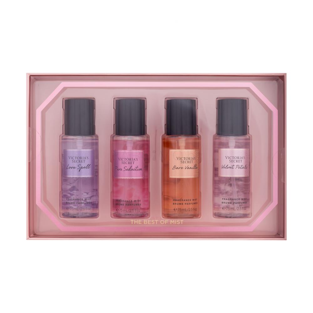 Victoria´s Secret The Best Of Mist Подаръчен комплект спрей за тяло Love Spell 75 ml + спрей за тяло Pure Seduction 75 ml + спрей за тяло Bare Vanilla 75 ml + спрей за тяло Velvet Petals 75 ml