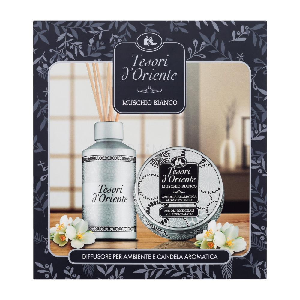 Tesori d´Oriente White Musk Подаръчен комплект свещ 109 g + дифузер с ратанови пръчици 250 ml