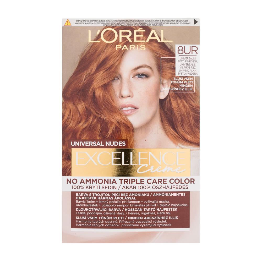 L'Oréal Paris Excellence Creme Triple Protection Боя за коса за жени 48 ml Нюанс 8UR Universal Light Copper увредена кутия