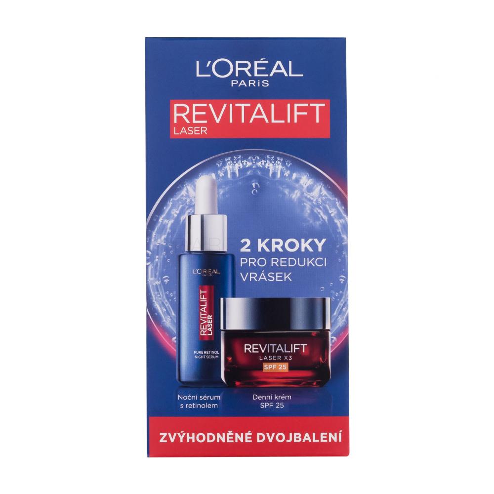 L'Oréal Paris Revitalift Laser Pure Retinol Night Serum Подаръчен комплект нощен серум за лице Revitalift Laser Pure Retinol Night Serum 30 ml + дневен крем за лице Revitalift Laser X3 SPF25 50 ml увредена кутия