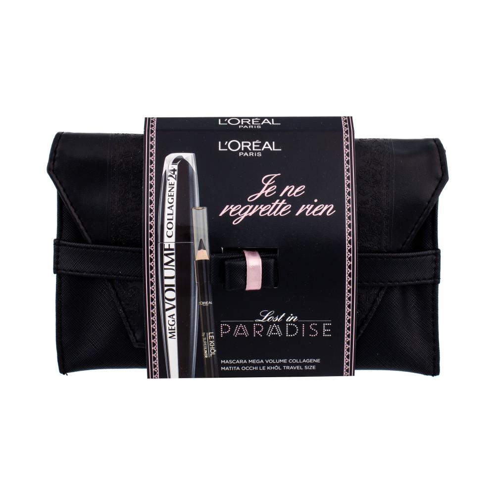 L'Oréal Paris Mega Volume Collagene 24h Подаръчен комплект спирала 9 ml + молив за очи Le Khol 1 g 101 Midnight Black + чантичка