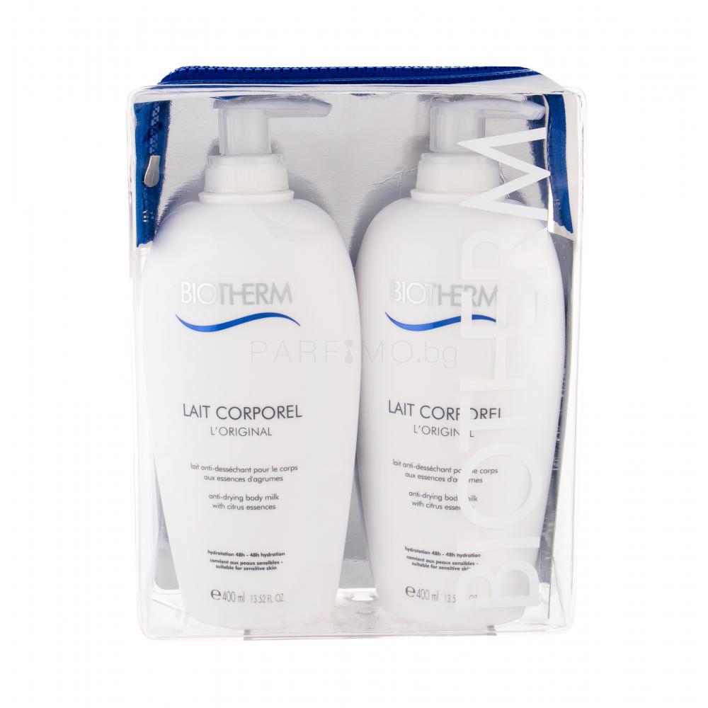 Biotherm Lait Corporel Подаръчен комплект лосион за тяло 2 x 400 ml + козметична чантичка
