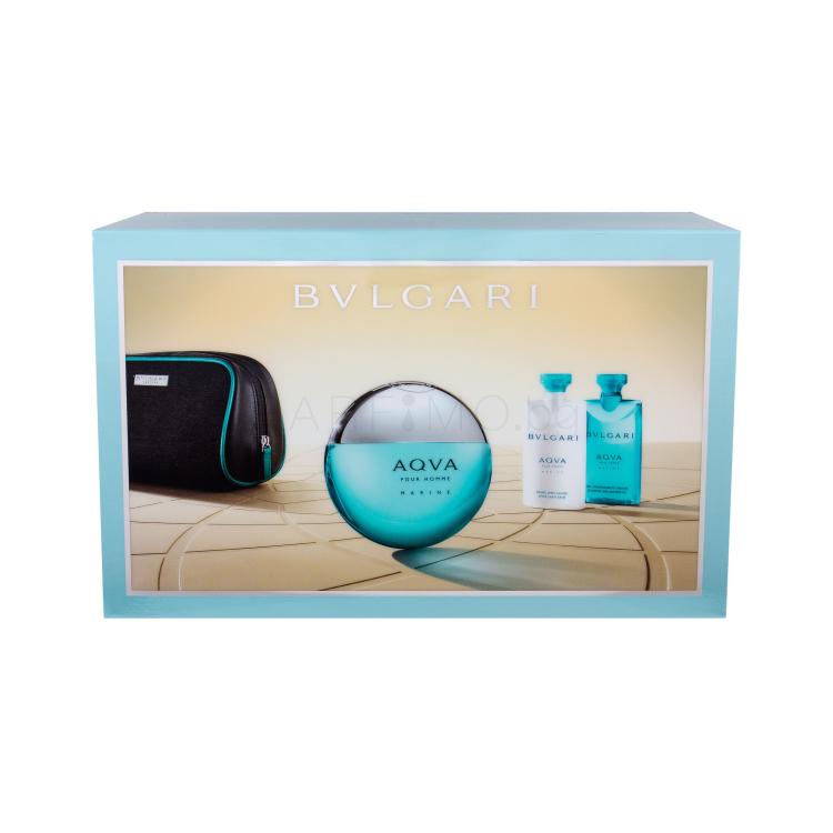 Bvlgari Aqva Pour Homme Marine Подаръчен комплект EDT 100 ml + балсам след бръснене 75 ml + душ гел 75 ml + козметична чантичка увредена кутия