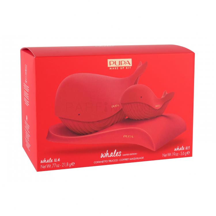 Pupa Whales Подаръчен комплект палитра за грим Pupa Whale 4 21,8 гр + палитра за грим Pupa Whale 1 5,6 гр + поставка 1 бр