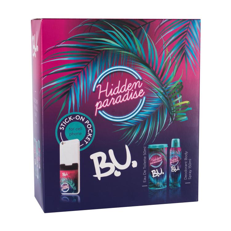 B.U. Hidden Paradise Подаръчен комплект EDT 50 ml + дезодорант 150 ml + стикер за мобилен телефон 1 бр увредена кутия
