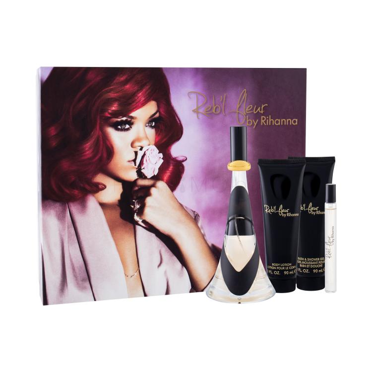 Rihanna Reb´l Fleur Подаръчен комплект EDP 100 ml + EDP 10 ml + лосион за тяло 90 ml + душ гел 90 ml увредена кутия