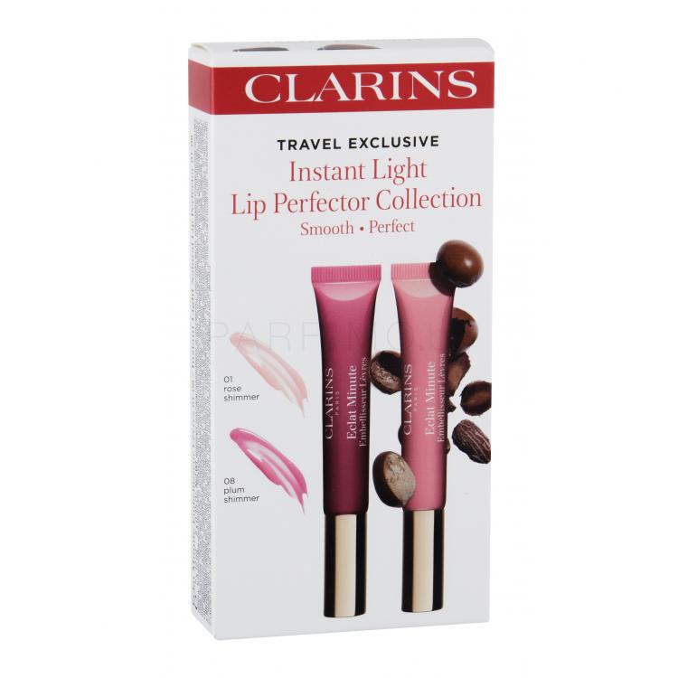 Clarins Instant Light Natural Lip Perfector Подаръчен комплект гланц за устни 12 ml + гланц за устни 12 ml 08 Plum Shimmer
