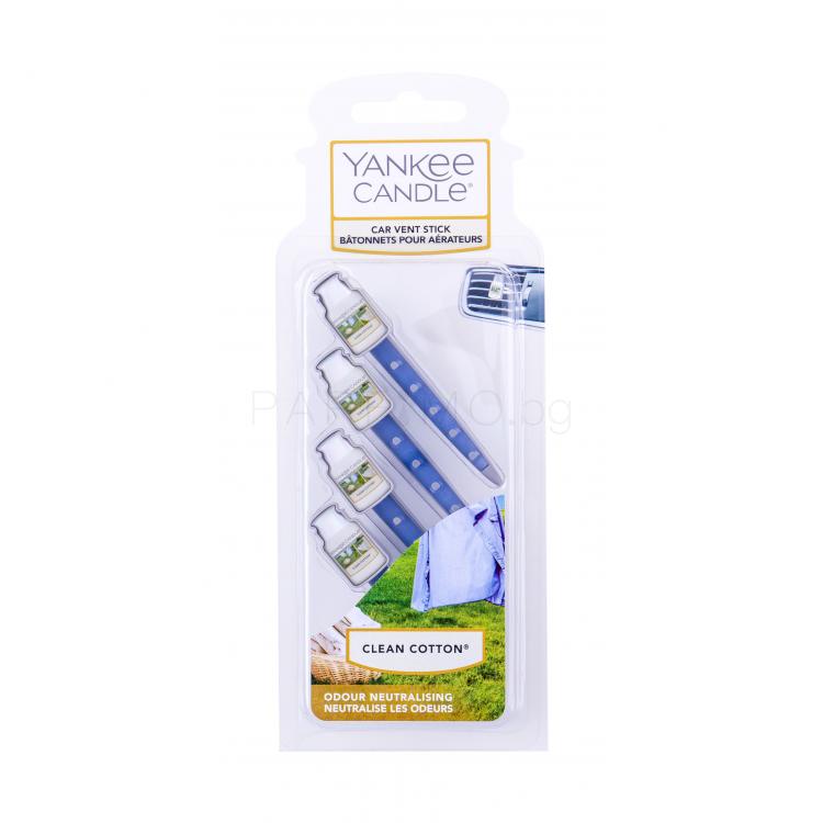 Yankee Candle Clean Cotton Vent Stick Ароматизатор за автомобил 4 бр