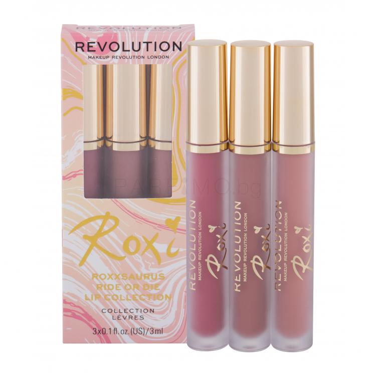 Makeup Revolution London Roxxsaurus Ride or Die Lip Collection Подаръчен комплект течно червило 3 ml + течно червило 3 ml Tokyo + течно червило 3 ml New York