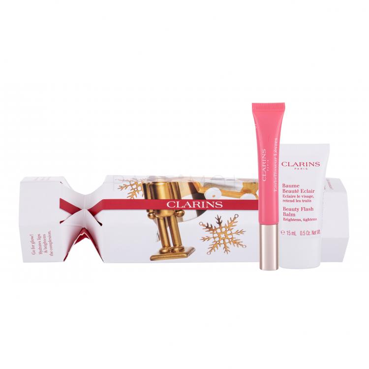 Clarins Beauty Flash Balm Kit Подаръчен комплект балсам за лице 15 ml + блясък за устни 01 Rose Shimmer 12 ml