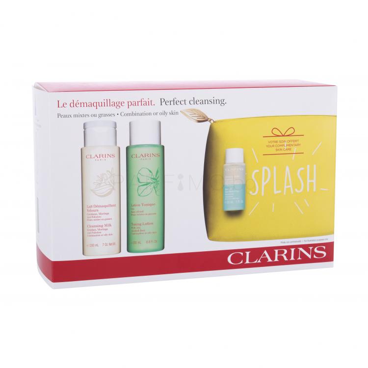 Clarins Perfect Cleansing Подаръчен комплект почистващо мляко 200 ml + почистваща вода 200 ml + премахване грим от очи 30 ml + козметична чантичка