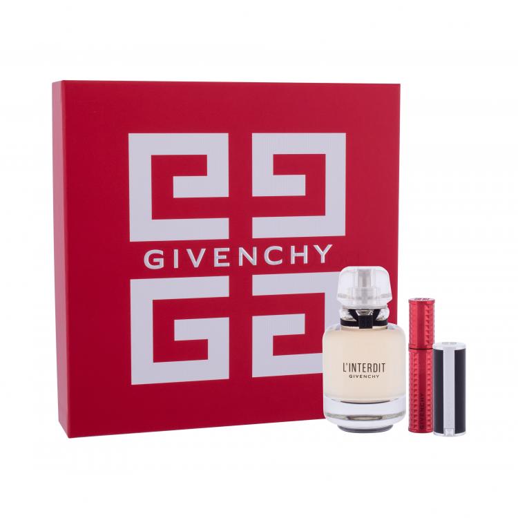 Givenchy L&#039;Interdit Подаръчен комплект EDP 50 ml + червило Le Rouge 1,5 g 333 L´Interdit + спирала Volume Disturbia 4 g 01 Black Disturbia