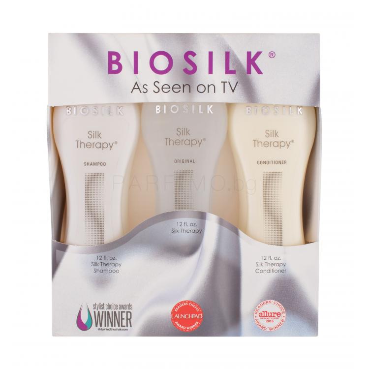 Farouk Systems Biosilk Silk Therapy Подаръчен комплект шампоан Biosilk Silk Therapy 355 ml + балсам Biosilk Silk Therapy 355 ml + серум за коса Biosilk Silk Therapy 355 ml