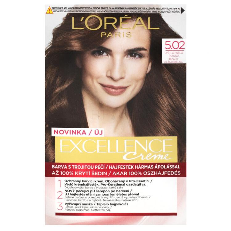 L&#039;Oréal Paris Excellence Creme Triple Protection Боя за коса за жени 48 ml Нюанс 5,02 Light Brown