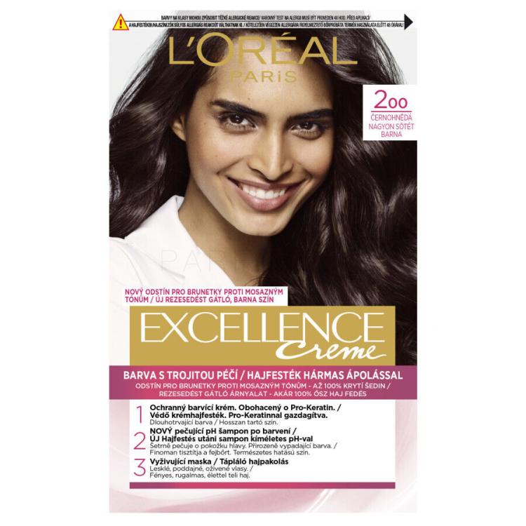 L&#039;Oréal Paris Excellence Creme Triple Protection Боя за коса за жени 48 ml Нюанс 200 Black-Brown