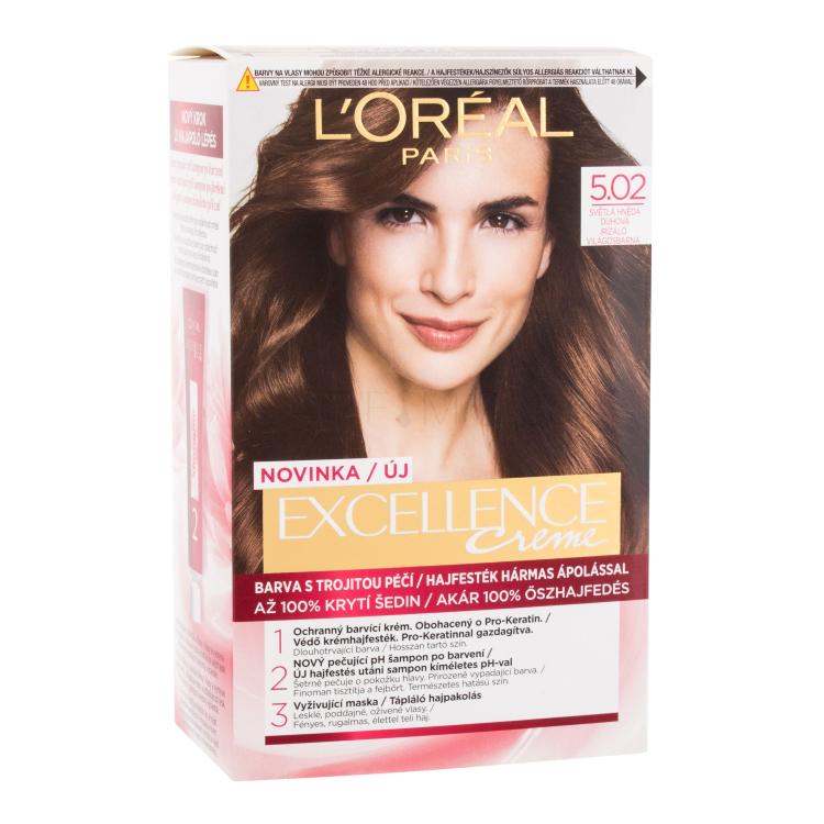 L&#039;Oréal Paris Excellence Creme Triple Protection Боя за коса за жени 48 ml Нюанс 5,02 Light Brown увредена кутия