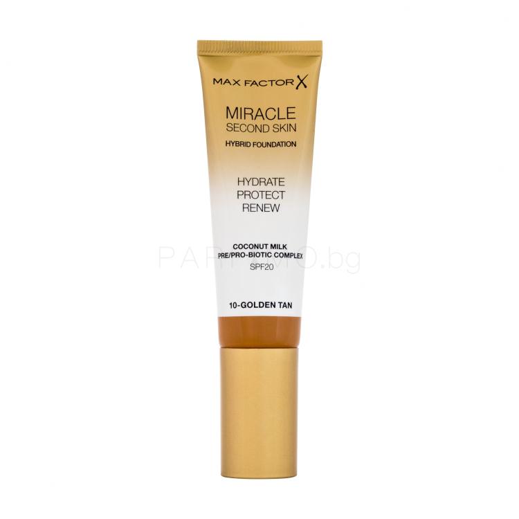 Max Factor Miracle Second Skin SPF20 Фон дьо тен за жени 30 ml Нюанс 10 Golden Tan