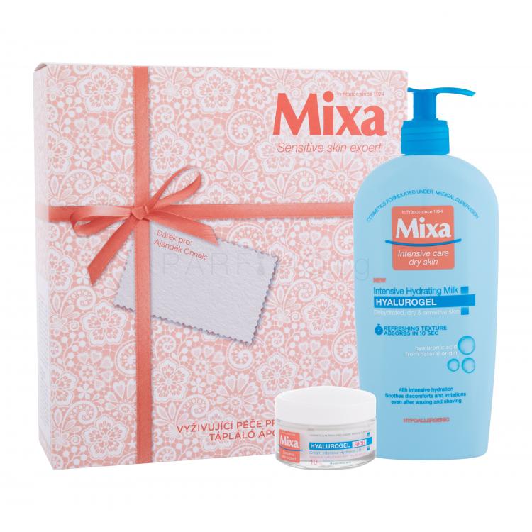 Mixa Hyalurogel Rich Подаръчен комплект дневен крем за лице Sensitive Skin Expert Hyalurogel Rich 50 ml + мляко за тяло Hyalurogel Intensive Hydrating Milk 400 ml