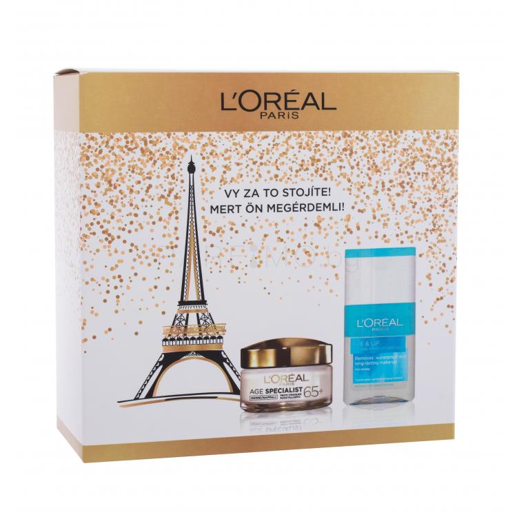 L&#039;Oréal Paris Age Specialist 65+ Подаръчен комплект дневен крем за лице Age Specialist 65+ 50 ml + продукт за почистване на грим Eye &amp; Lip Express Make-Up Remover 125 ml