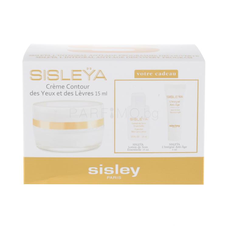 Sisley Sisleÿa L&#039;Intégral Anti-Âge Eye And Lip Contour Cream Подаръчен комплект грижа за очите и устните 15 ml + тоалетно мляко Essential Skin Care 15 ml + серум за лице L´Integral 4 ml увредена кутия