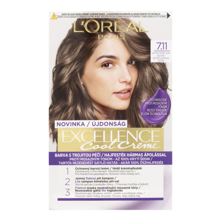 L&#039;Oréal Paris Excellence Cool Creme Боя за коса за жени 48 ml Нюанс 7,11 Ultra Ash Blond
