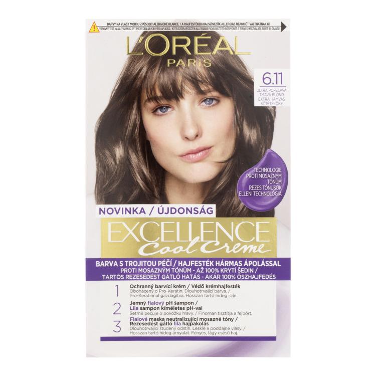L&#039;Oréal Paris Excellence Cool Creme Боя за коса за жени 48 ml Нюанс 6,11 Ultra Ash Dark Blond