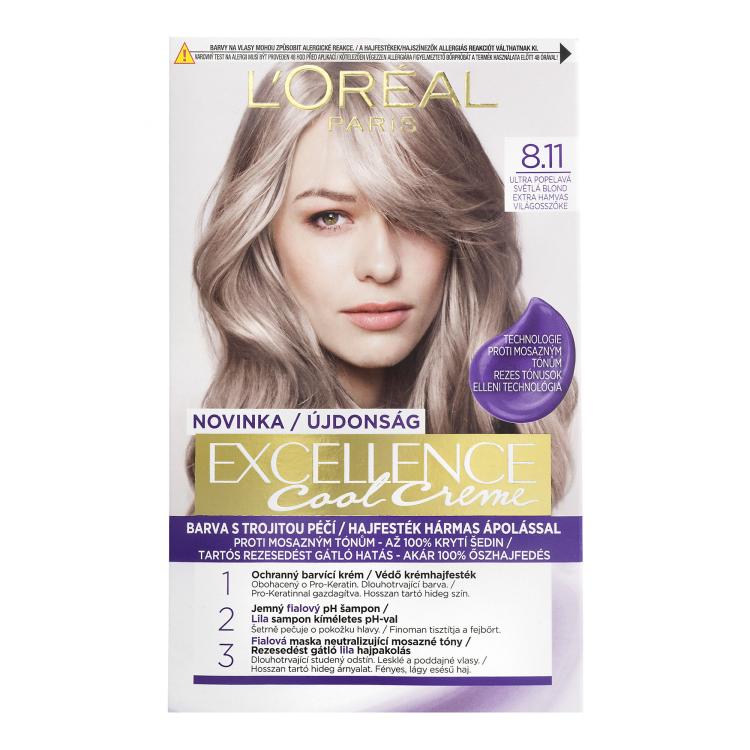 L&#039;Oréal Paris Excellence Cool Creme Боя за коса за жени 48 ml Нюанс 8,11 Ultra Ash Light Blond