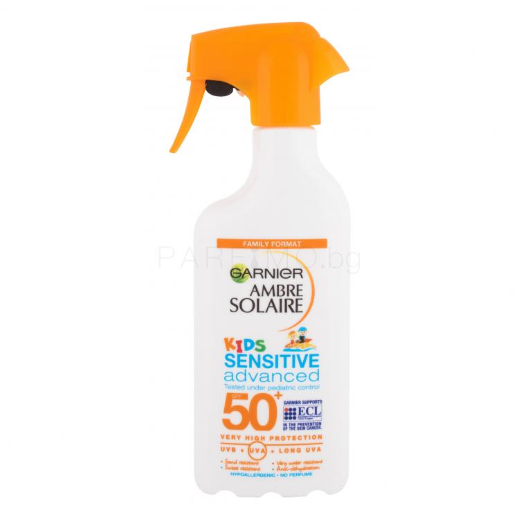 Garnier Ambre Solaire Kids Sensitive Advanced Spray SPF50+ Слънцезащитна козметика за тяло за деца 300 ml