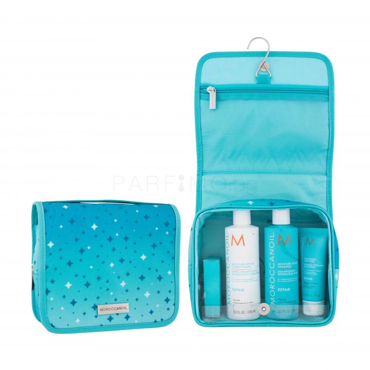 Moroccanoil Repair Подаръчен комплект шампоан Moisture Repair Shampoo 250 ml + балсам Moisture Repair Conditioner 250 ml + маска за коса Restorative Hair Mask 75 ml + масло за коса Moroccanoil Treatment 25 ml + козметична чантичка