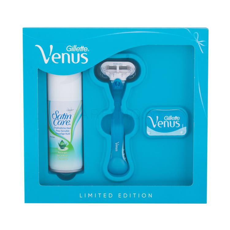 Gillette Venus Подаръчен комплект самобръсначка с една глава Venus 1 бр + резервна глава Venus 1 бр + гел за бръснене Satin Care 75 ml увредена кутия