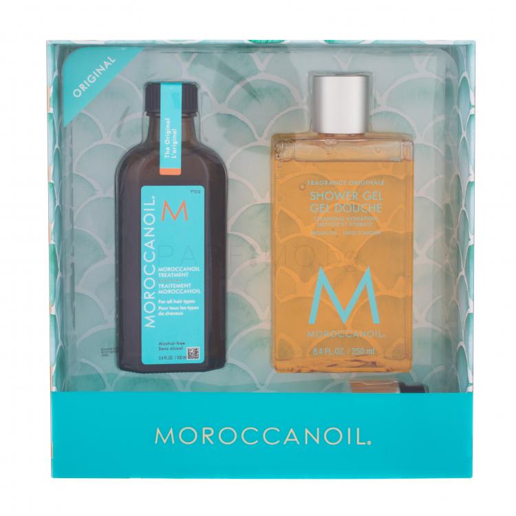 Moroccanoil Treatment Подаръчен комплект масло за коса 100 ml + душ гел Fragrance Originale 250 ml + дозираща помпа