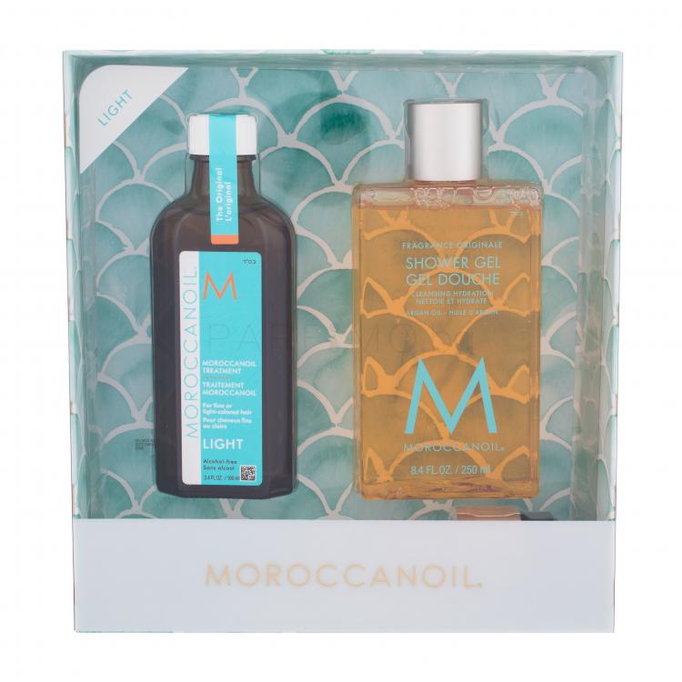 Moroccanoil Treatment Light Подаръчен комплект масло за коса 100 ml + душ гел Fragrance Originale 250 ml +  дозираща помпа