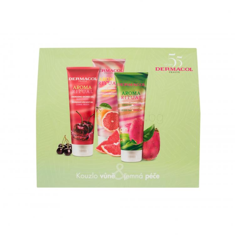 Dermacol Aroma Ritual Подаръчен комплект душ гел Aroma Ritual Black Cherry 250 ml + душ гел Aroma Ritual Pink Grapefruit 250 ml + душ гел Aroma Ritual Green Tea &amp; Opuntia 250 ml