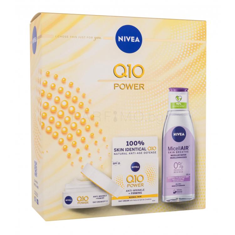 Nivea Q10 Power Anti-Wrinkle + Firming Подаръчен комплект дневен крем за лице Q10 Power SPF15 50 ml + мицеларна вода MicellAir 200 ml