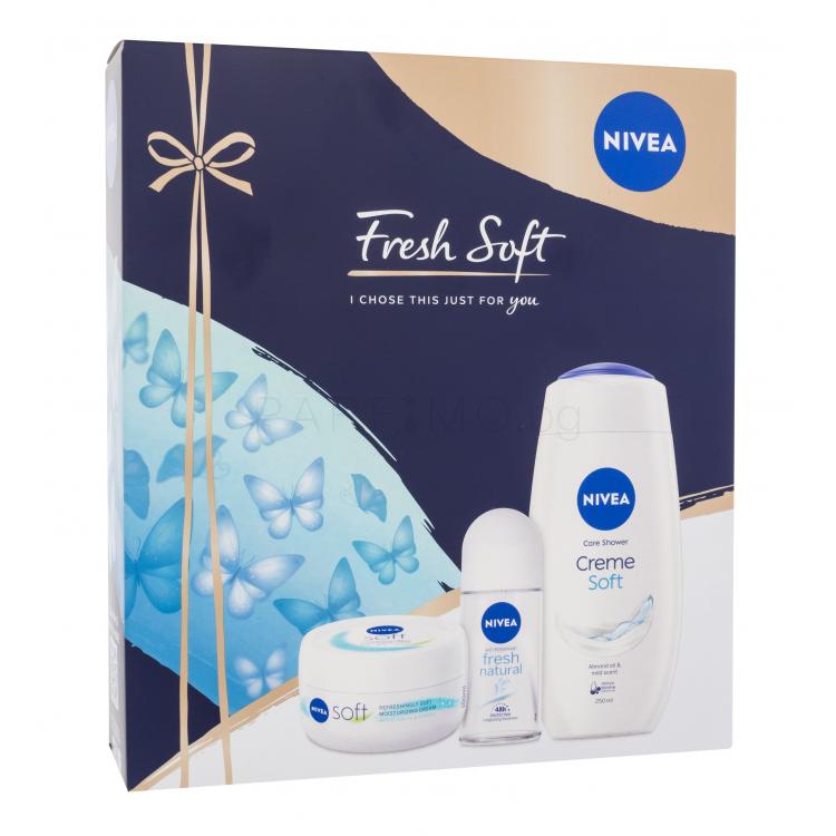 Nivea Fresh Soft Подаръчен комплект душ гел Creme Soft 250 ml + антиперспирант рол-он Fresh Natural 50 ml + хидратиращ крем Soft 100 ml