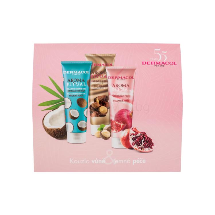 Dermacol Aroma Ritual Подаръчен комплект душ гел Aroma Ritual Brazilian Coconut 250 ml + душ гел Aroma Ritual Macadamia Truffle 250 ml + душ гел Aroma Ritual Pomegranate Power 250 ml увредена кутия