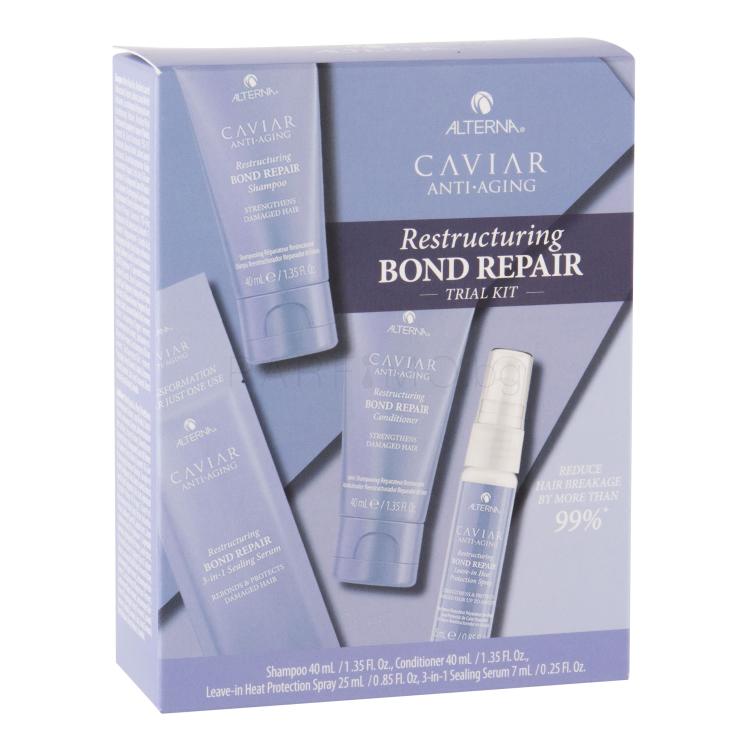 Alterna Caviar Anti-Aging Restructuring Bond Repair Подаръчен комплект шампоан 40 ml + балсам 40 ml + спрей за коса 25 ml + серум за коса Sealing Serum 7 ml увредена кутия