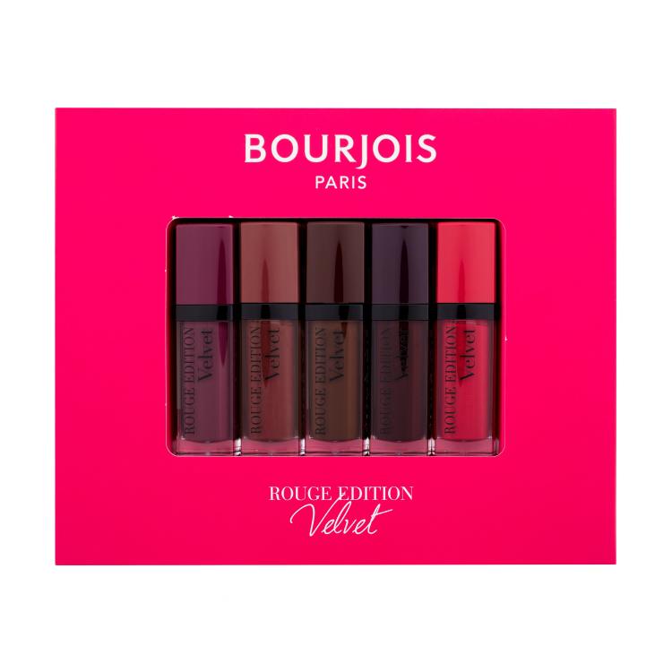 BOURJOIS Paris Rouge Edition Velvet Подаръчен комплект червило 7,7 ml + червило 7,7 ml 25 Berry Chic + червило 7,7 ml 23 Chocolat Corset + червило 7,7 ml 37 Ultra-Violette + червило 7,7 ml 33 Brun´Croyable