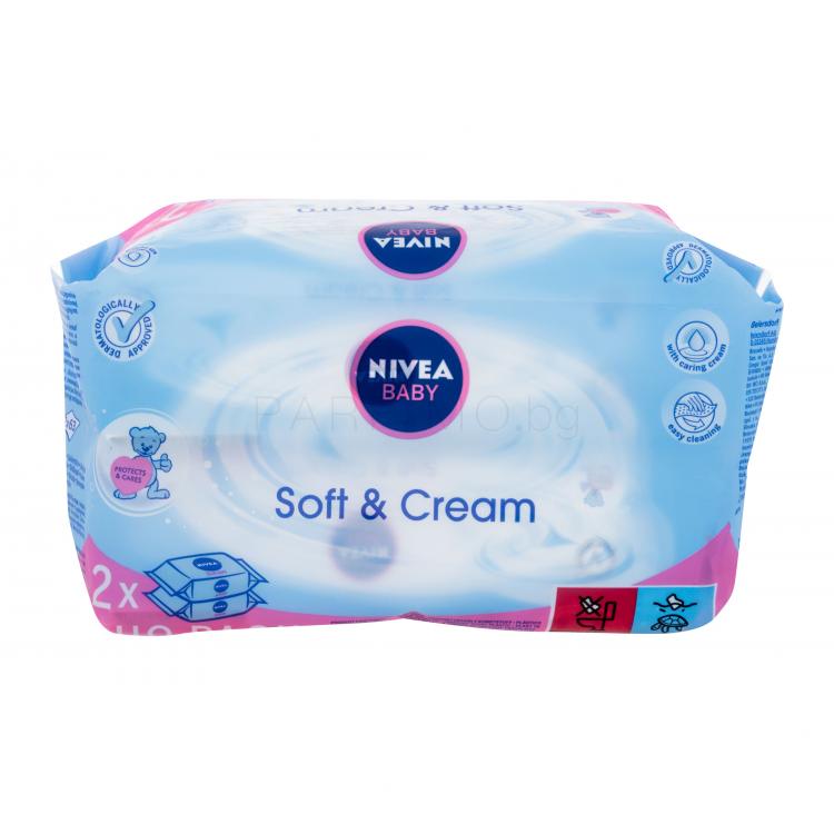 Nivea Baby Soft &amp; Cream Почистващи кърпички за деца 2x63 бр
