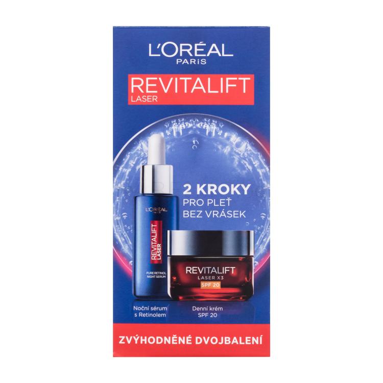 L&#039;Oréal Paris Revitalift Laser Pure Retinol Night Serum Подаръчен комплект нощен серум за лице Revitalift Laser Pure Retinol Night Serum 30 ml + дневен крем за лице Revitalift Laser X3 SPF20 50 ml