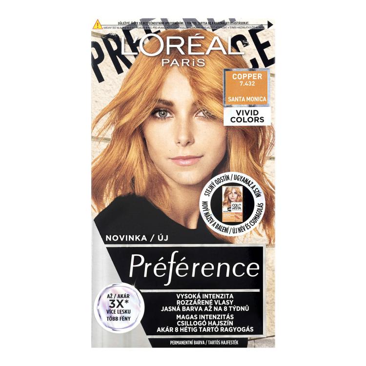 L&#039;Oréal Paris Préférence Vivid Colors Боя за коса за жени 60 ml Нюанс 7,432 Copper