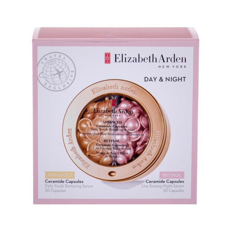 Elizabeth Arden Ceramide Daily Youth Restoring Travel Kit Подаръчен комплект дневен серум за лице в капсули 30 x 14 ml + нощен серум за лице в капсули 30 x 14 ml увредена кутия