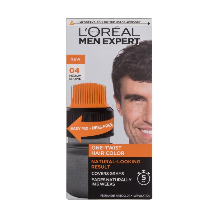 L&#039;Oréal Paris Men Expert One-Twist Hair Color Боя за коса за мъже 50 ml Нюанс 04 Medium Brown