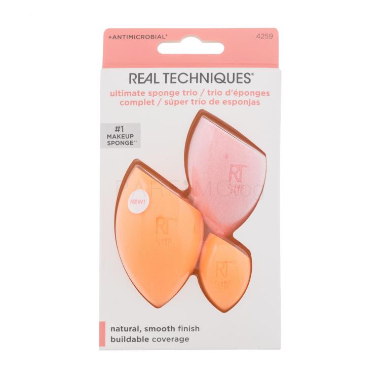 Real Techniques Ultimate Sponge Trio Подаръчен комплект гъба за фон дьо тен Miracle Complexion Sponge 1 бр + гъба за фон дьо тен Mini Miracle Complexion Sponge 1 бр + гъба за пудра Miracle Powder Sponge 1 бр
