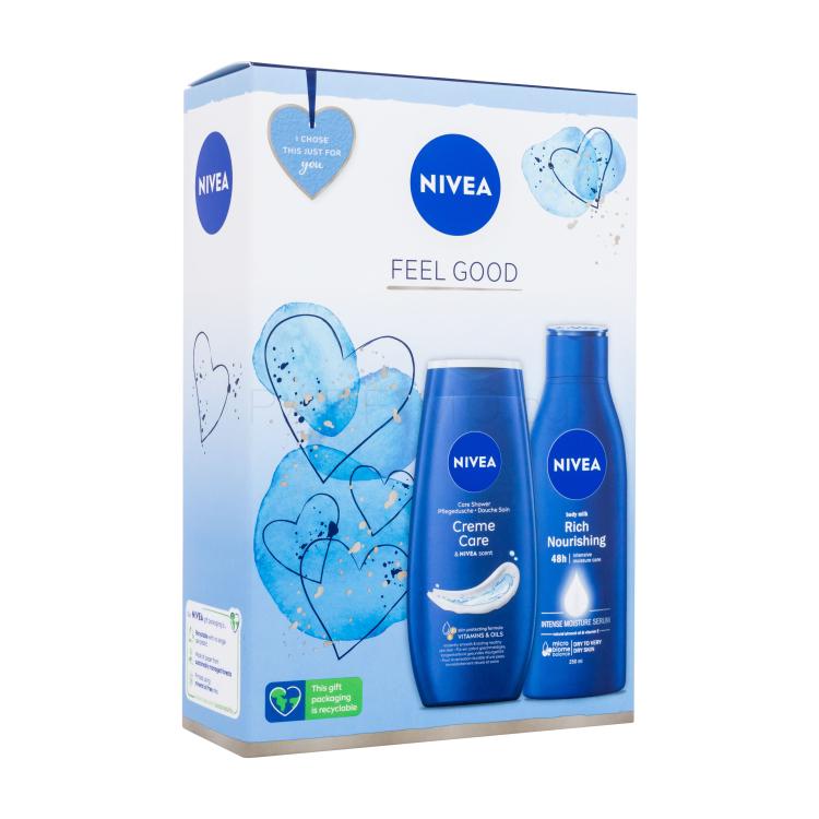 Nivea Feel Good Подаръчен комплект душ гел Creme Care 250 ml + лосион за тяло Body Milk Rich Nourishing 250 ml