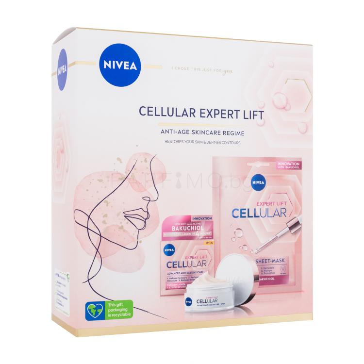 Nivea Cellular Expert Lift Подаръчен комплект дневен крем за лице Cellular Expert Lift 50 ml + текстилна маска за лице Cellular Expert Lift 1 бр