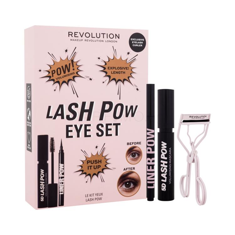 Makeup Revolution London Lash Pow Eye Set Подаръчен комплект спирала 5D Lash Pow Mascara 12,2 ml + очна линия Liner Pow 0,5 ml Black + щипки за извиване на мигли