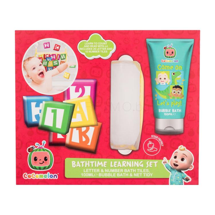 Cocomelon Bathtime Learning Set Подаръчен комплект пяна за вана 100 ml + кубчета за игра + торбичка за играчки