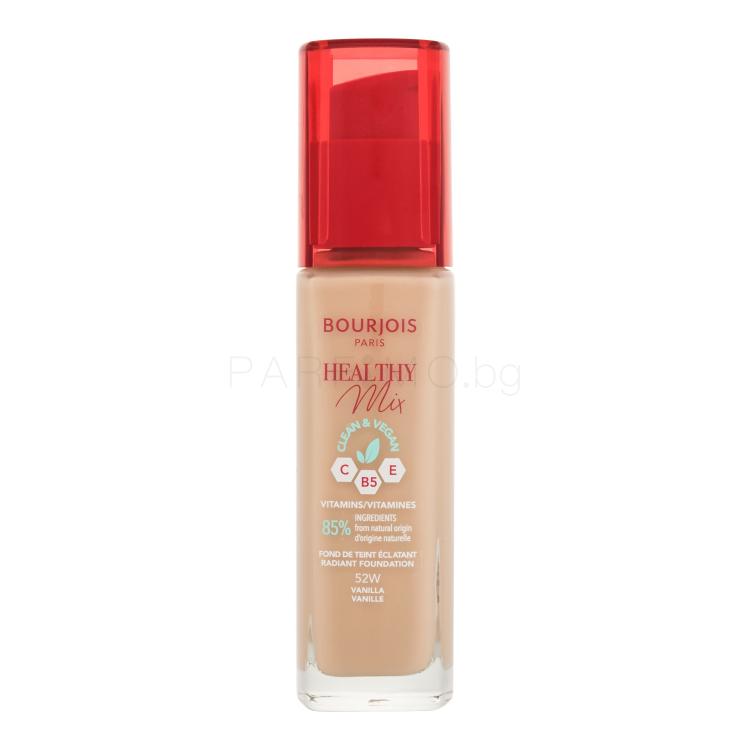 BOURJOIS Paris Healthy Mix Clean &amp; Vegan Radiant Foundation Фон дьо тен за жени 30 ml Нюанс 52W Vanilla